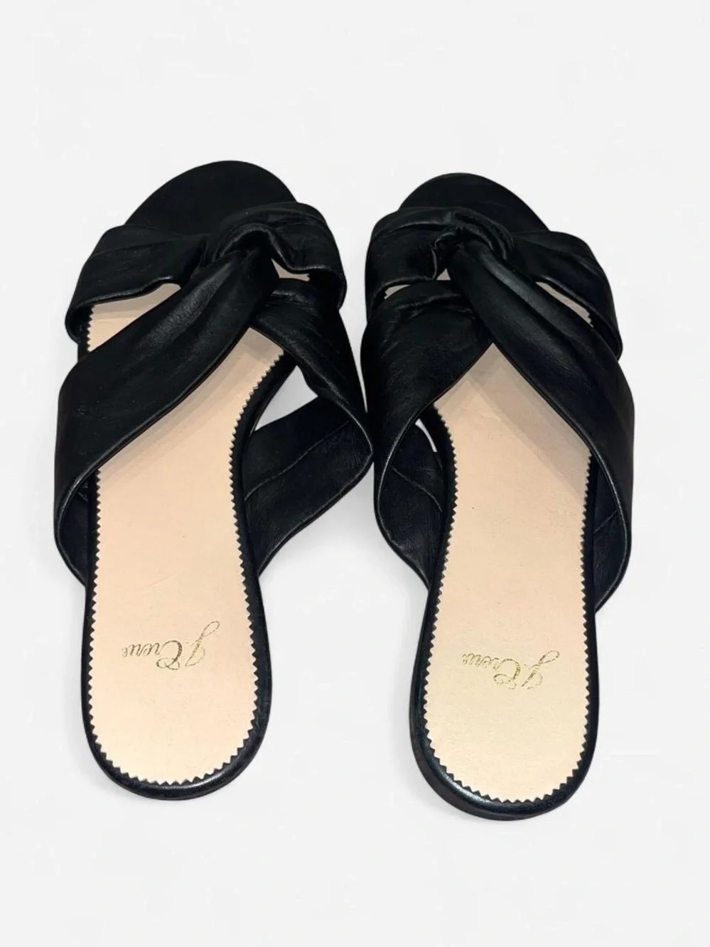 J. Crew Black Knotted Leather Slide Mules